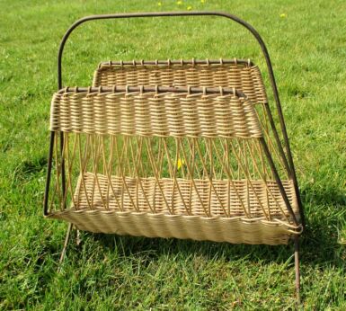 Vintage Rattan Wicker Mid Century Magazine Newspaper Rack Holder
