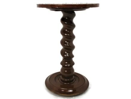 Large Hand Carved Wood Barley Twist Pedestal Display Side Table Plant Stand 24.01" Painted Brown