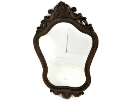 Beautiful Ornate Wooden Oak Wall Hanging Mirror Romantic Hollywood Regency