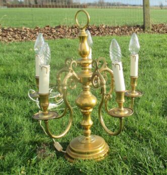 Vintage Flemish Dutch 5 Arms Standing Floor Lamp Lights Brass Rare