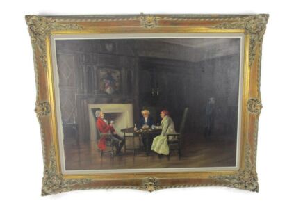 Oil Painting on Canvas Gorgeous Wooden Frame  Exquisite  XL  Victorian Gentlemen playing cards