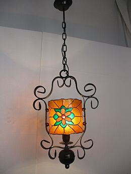 Chandelier Pendant Lantern 1 light Polychrome Flower Hard Plastic Wrought Iron