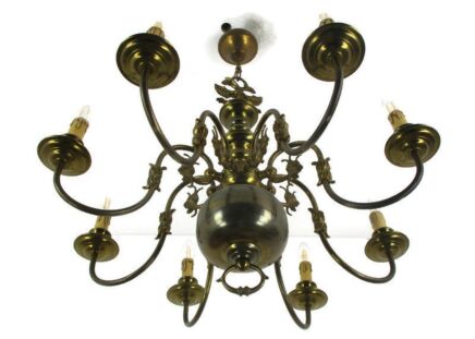 Flemish Dutch Double Chandelier 8 Arms Lights Brass Faces Eagle Gorgeous HTF