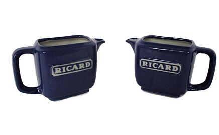 Couple Blue Ricard Pitchers Ceramic France French Authentic Apero Pastis Rare