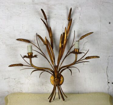 Mid Century Modern Wall Sconce Gold Metal Hollywood Regency Sheaf of Wheat HTF