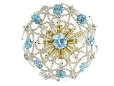 Italian Plafonière Fixture Lamp Crystal Prisms Murano Art Glass Flowers 8 lights