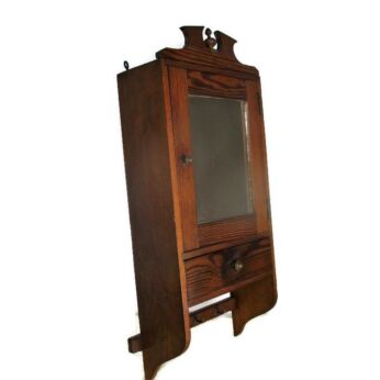 Vintage Pine Wood Kitchen Apothecary Bathroom Wall Cabinet Hooks for Towels