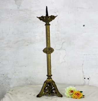 Large Candle Holder Candlestick Church Altar Ornate Brass Tripod