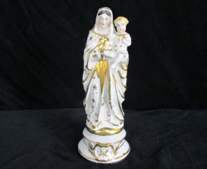 Antique 1900 Vieux Paris Bruxelles Porcelain Bisque Statue Virgin Mary Madonna Infant Jesus 8.26"