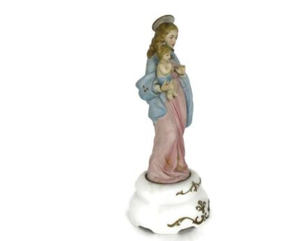 Statue Virgin Mary Our Lady Madonna Statue Infant Child Polychrome Tenderness Porcelain Music Box (not working)