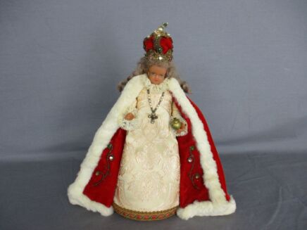 Baby Jesus Statue Wax Infant of Prague Santo Nino Statue Doll Hand Made by Nuns  11.02" Rare Collector
