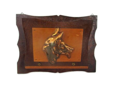 Art Deco Wood Magazine Newspaper Basket Rack Wall Mount Hanging Dog HTF Two Toned