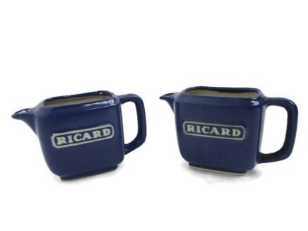 Couple Blue Ricard Pitchers Ceramic France French Authentic Apero Pastis Rare