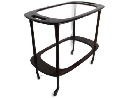 Bar Cocktail Tea Garden Cart Trolley Mid Century Modern Oval Wood Glass Top