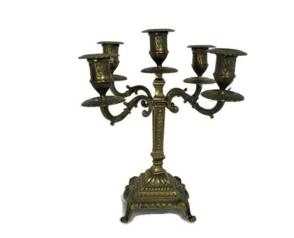 Vintage Gorgeous Brass Ornate Candle Holder Stick Candelabra 5 arm