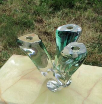 Modern Signed Val St Lambert Art Crystal Candelabrum Candelabra Candleholder