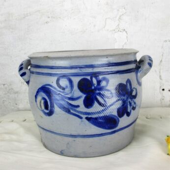 Antique French Stoneware Earthenware Crock Jar Lard Cobalt gray Decorative