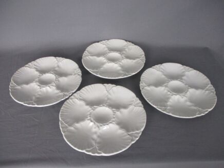 Set of 4 Oyster Plates Porcelain White Stylish Vintage Seafood Plates