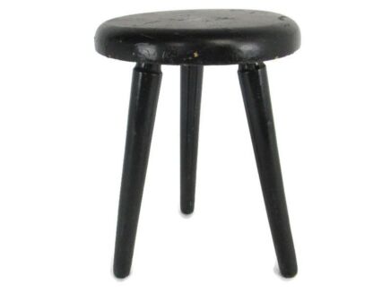 Hand Carved wood Tripod Milking Stool Pedestal Table Plant Flower Bonsai Stand Side Table Barn Country Style  Antique Small Black Paint