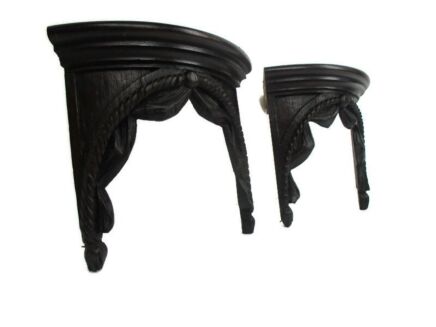 Pair Small Antique French Breton hand Carved Wood Oak Corner Corbels Consoles Reclaimed Architectural