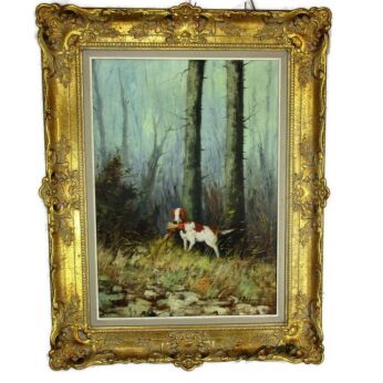 Oil Painting Flemish School Andries Lebeuf Hunt Forest Wood Plaster Frame