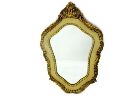 Beautiful Ornate Oval Crackled White Wood Wall Hanging Mirror Romantic Hollywood Regency French Provincial