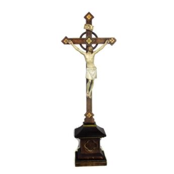 XL Antique Standing Church Crucifix Wood Oak Plaster Corpus Exquisite 39.76" WOW