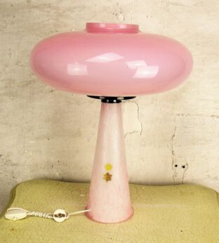 Vintage Mid Century labeled Oval pink Opal UFO Murano Mushroom Lamp Laurel