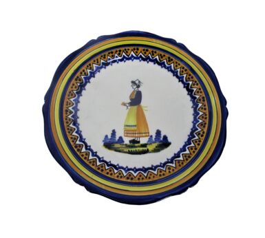 French Henriot Quimper Crest Plate Decor Woman Polychrome Hand Painted Lovely