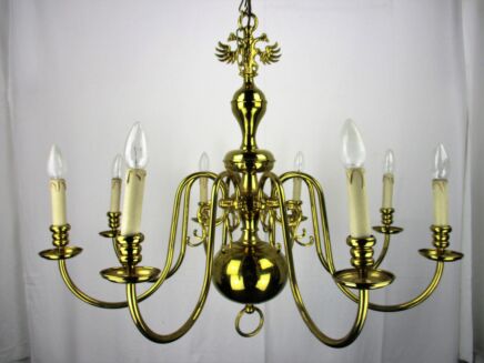 Large Vintage Ornate Flemish Dutch 8 Arms Lights Chandelier Brass Eagle