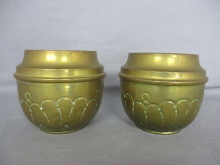 Small Two Vintage Brass Planters Jardinieres flower pots Ornate Embossed Beautiful