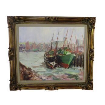 Lovely Painting Marine Marina Zeebrugge Ornate Frame Signed Oil Painting