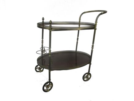 Bar Cart Trolley Cocktail Kitchen Island Serving Tray Hollywood Regency Pine Apples