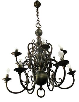 Huge Antique Flemish Double 12 Arms Castle Chandelier Eagle Jesters Gothic Brass