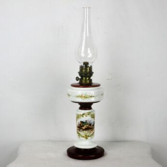 antique Opaline Table oil lamp Burner with Glass Chimney Working Hand Painted