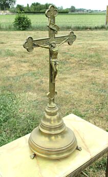 Antique Brass Crucifix Christ Christianity Cross Memento Mori Table Cross 22.44