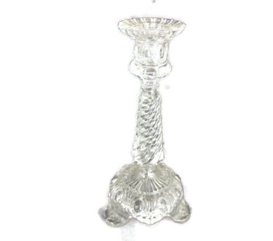 Art glass Clear Candle Holder Mid Century Modern Funky Twisted stem