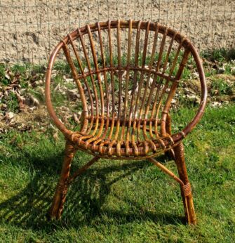 Mid Century Modern Rattan Round Hoop Chair Wicker Authentic Child era Rohé