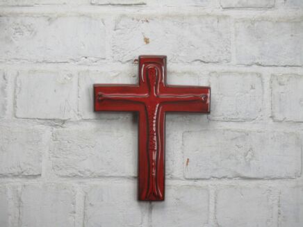 Mid Century Design Ceramic Modernist Crucifix Wall Hanging era Perignem 8.26"