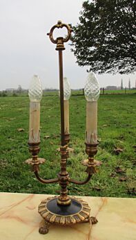 French Antique Brass 3 Arm Candle Holder Candelabra Table Lamp Hollywood Regency
