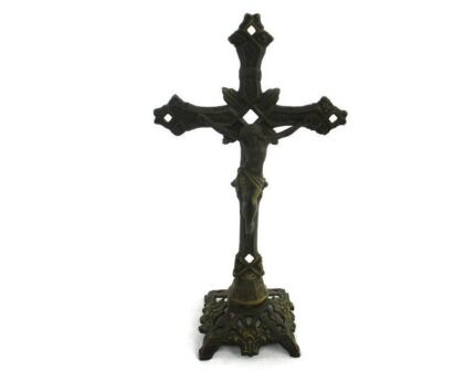 French Standing Crucifix Corpus Christi Cross Jesus Christ Calvary Faux Brass