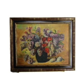 Oil Painting on Canvas Framed Still Life Wildflowers Poppies Lilacs C. Raets