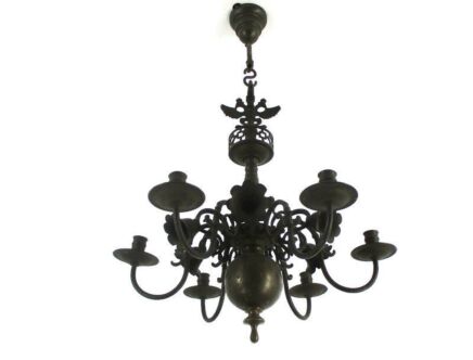 Gothic Castle Chandelier with 6 Candles Bronze Not Electrified 19thC Impressive