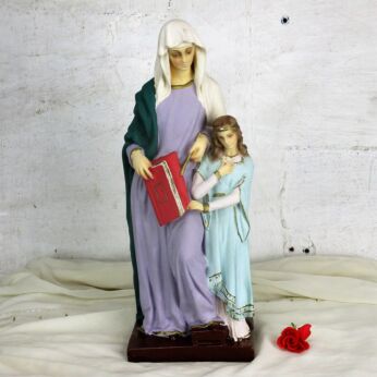 L Statue Saint Anne Virgin Mary as a child Reading Old Testament Polychrome HTF