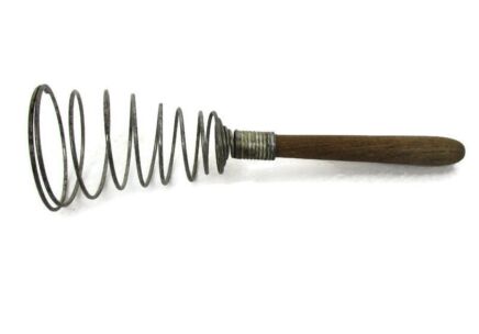 Vintage Egg beater Wire Wisk Wooden Handle Iron Spring