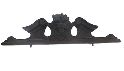 Carved Wood Oak Pediment Over door Architectural Antique 19thC Lion Head WOW