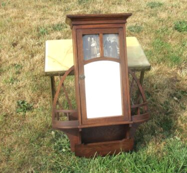 Antique Wooden medicine Wood bathroom Cabinet Glass mirror Apothecary Pictures
