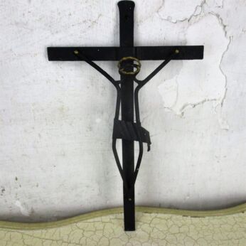 Vintage Hand Made Hanging Crucifix Wrought Iron Modernist Folk Art Lovely
