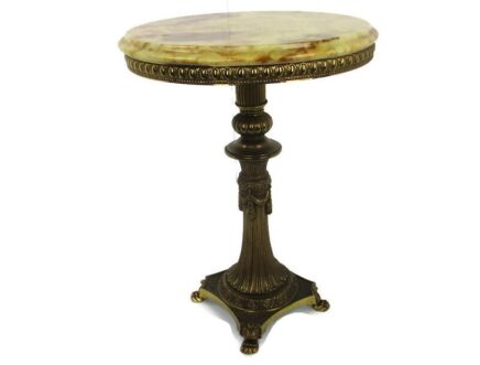 Coffee Side Wine Accent Table Ornate Brass Marble top Gorgeous Lion Feet 50s