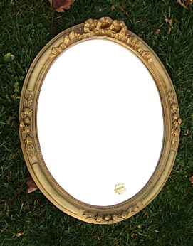Vintage Oval Mirror Hollywood Regency Style Ornate Flowers Vanity Marked